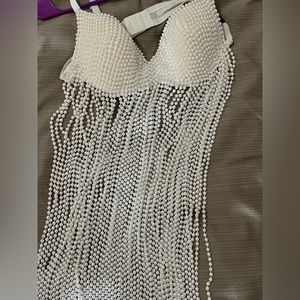 Pearl bralette body chain harness